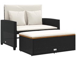 vidaXL - Tuinbank - 2-zits - met - kussens - poly - rattan - en - acaciahout - zwart