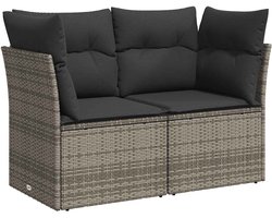 vidaXL - Tuinbank - 2-zits - met - kussens - poly - rattan - grijs