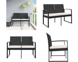 vidaXL Tuinbank 2-zits met kussens polypropeen rattan zwart - 2-zits Tuinbankje - 2-zits Tuinbankjes - Parkbank - Tuinzetel
