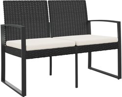 vidaXL - Tuinbank - 2-zits - met - kussens - polypropeen - rattan - zwart