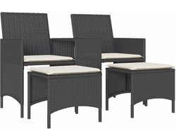 vidaXL Tuinbank 2-zits met tafel en voetenbanken zwart Tuinbank - Lounge Bank - Buitendecoratie - Tuinset - Zwarte Tuinbank - Relaxstoel - Terrasdecoratie - Outdoor Furniture