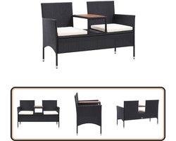 vidaXL Tuinbank 2-zits met tafeltje - Zwart Tuinbank - Tuinset - Lounge Set - Buitentuin - Outdoor Meubilair
