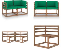 vidaXL Tuinbank 2-zits pallet met groene kussens grenenhout - Pallet Bank - Pallet Banken - Palletbank - Palletbanken