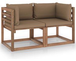 vidaXL - Tuinbank - 2-zits - pallet - met - taupe - kussens - grenenhout