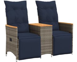 vidaXL - Tuinbank - 2-zits - verstelbaar - met - tafel - poly - rattan - grijs