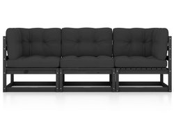 vidaXL Tuinbank 3-zits - Massief Grenenhout - Zwart Tuinbank - Lounge Bank - Houten Bank - Tuinset - Buitenshuis Relaxen - Balkon Decoreren - Veranda Meubel - Garden Furniture