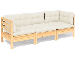vidaXL Tuinbank 3-zits met crèmekleurige kussens Hoekbank - Terrasbank - Lounge Bank - Houten Bank - Tuinbank - Outdoor Bank - Garden Furniture - Relaxstoel