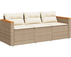 vidaXL Tuinbank 3-zits met kussens beige Tuinbank - Lounge Bank - 3 Persoons Bank - Outdoor Furniture - Tuinset - Patioset - Balkon Meubel