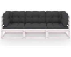 vidaXL Tuinbank 3-zits met kussens - Grenenhout Tuinbank - Grenenhouten Bank - Witte Tuinbank - Lounge Bank - Tuinset - Buis Meubel - Outdoor Furniture