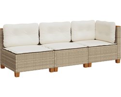 vidaXL - Tuinbank - 3-zits - met - kussens - poly - rattan - beige
