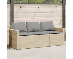 vidaXL - Tuinbank - 3-zits - met - kussens - poly - rattan - beige