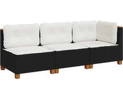 vidaXL - Tuinbank - 3-zits - met - kussens - poly - rattan - zwart