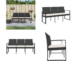 vidaXL Tuinbank 3-zits met kussens polypropeen rattan zwart - 3-zits Tuinbankje - 3-zits Tuinbankjes - Parkbank - Tuinzetel