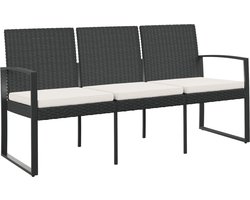 vidaXL - Tuinbank - 3-zits - met - kussens - polypropeen - rattan - zwart