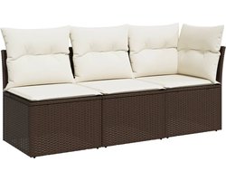 vidaXL Tuinbank 3-zits - Poly Rattan - Inclusief Kussens Tuinbank - PE-rattan - Tuinset - Outdoor Furniture - Lounge Set - Balkon Meubel - Terrasmeubel - Modulair Design - Waterdicht