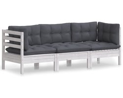 vidaXL Tuinbank 3-zits - Wit - Antraciet kussens Tuinbank - Lounge Bank - Massief Hout - Witte Tuinbank - 3 Zits Bank - Buitenbank - Tuinset - Balkon Set