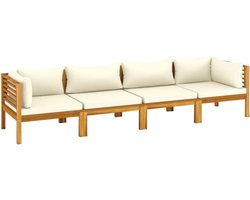 vidaXL - Tuinbank - 4-zits - met - crèmekleurig - kussen - massief - acaciahout