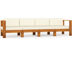 vidaXL - Tuinbank - 4-zits - met - crèmewitte - kussens - massief - acaciahout