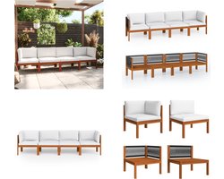 vidaXL Tuinbank 4-zits met kussen massief acaciahout - Pallet Bank - Pallet Banken - 4-zits Bank - 4-zits Banken