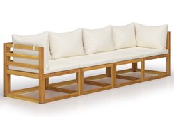 vidaXL - Tuinbank - 4-zits - met - kussens - massief - acaciahout - crème