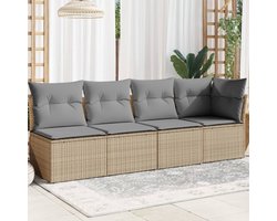 vidaXL - Tuinbank - 4-zits - met - kussens - poly - rattan - beige