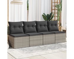 vidaXL - Tuinbank - 4-zits - met - kussens - poly - rattan - grijs