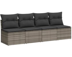 vidaXL - Tuinbank - 4-zits - met - kussens - poly - rattan - grijs