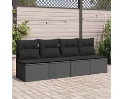 vidaXL - Tuinbank - 4-zits - met - kussens - poly - rattan - zwart