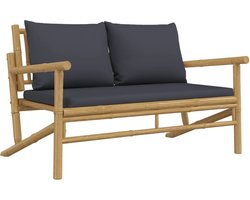 vidaXL Tuinbank - Bamboe - Donkergrijze kussens - 115 cm Bamboetuinbank - Tuinset - Buisstoel - Lounge Set - Terrasbank