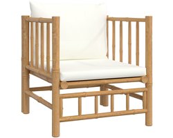 vidaXL Tuinbank - Bamboe - Inclusief kussens - Crèmewit Bamboetuinbank - Tuinset - Buisstoel - Lounge Set - Outdoor Bank