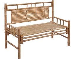 vidaXL Tuinbank - Bamboe - Inclusief Wijnrood Kussen Bamboebank - Tuinset - Buitentijdbanken - Lounge Set - Tuinaccessoires