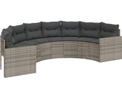 vidaXL Tuinbank Halfrond - Grijs - Inclusief Kussens Halfronde Tuinbank - Tuinset - Lounge Bank - Buitendecoratie - Tuinmeubilair - Relaxstoel - Outdoor Furniture