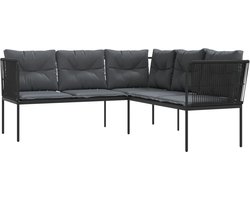 vidaXL Tuinbank L-vormig - Staal en Textileen - Zwart Tuinbank - Lounge Bank - Tuinset - Buitendecoratie - Zitzakken - Outdoor Furniture - Relaxstoel