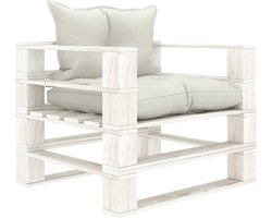 vidaXL - Tuinbank - met - beige - kussens - pallet - hout