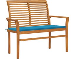 vidaXL - Tuinbank - met - blauw - kussen - 112 - cm - massief - teakhout