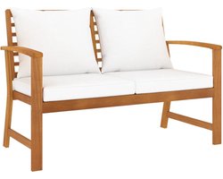 vidaXL - Tuinbank - met - crèmekleurig - kussen - 120 - cm - massief - acaciahout