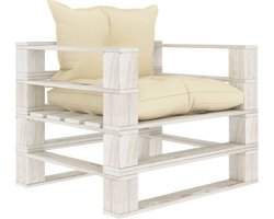 vidaXL - Tuinbank - met - crèmekleurige - kussens - pallet - hout