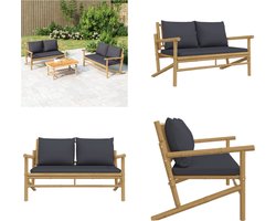 vidaXL - Tuinbank - met - donkergrijze - kussens - bamboe