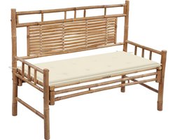 vidaXL - Tuinbank - met - kussen - 120 - cm - bamboe