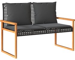 vidaXL - Tuinbank - met - kussen - poly - rattan - en - acaciahout - zwart