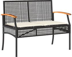 vidaXL - Tuinbank - met - kussen - poly - rattan - en - acaciahout - zwart