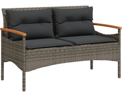 vidaXL - Tuinbank - met - kussens - 116x62,5x74 - cm - poly - rattan - grijs