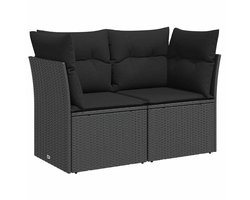 vidaXL - Tuinbank - met - kussens - 2-zits - zwart - poly - rattan
