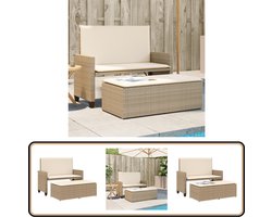 vidaXL Tuinbank met kussens en voetenbank - Beige Tuinbank - Loungeset - Buitameubel - Lounge Set - Poly Rattan