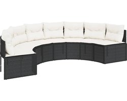 vidaXL - Tuinbank - met - kussens - halfrond - poly - rattan - zwart