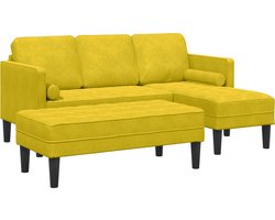 vidaXL - Tuinbank - met - Kussens - in - L-Vorm, - Geel - Velvet