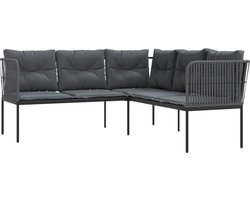 vidaXL - Tuinbank - met - kussens - L-vormig - staal - en - textileen - zwart
