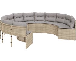 vidaXL - Tuinbank - met - kussens - rond - poly - rattan - beige