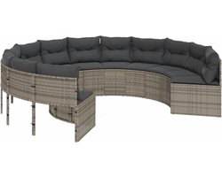 vidaXL - Tuinbank - met - kussens - rond - poly - rattan - grijs