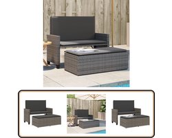 vidaXL Tuinbank met Kussens & Voetenbank Grijs Tuinbank - Loungeset - Buitendrank - Relaxstoel - Terrasmeubels